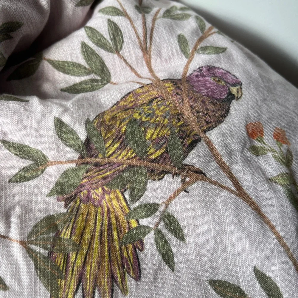 Anthropologie Priyanka Blossom Duvet Cover Queen Organic Cotton Pink Floral Bird